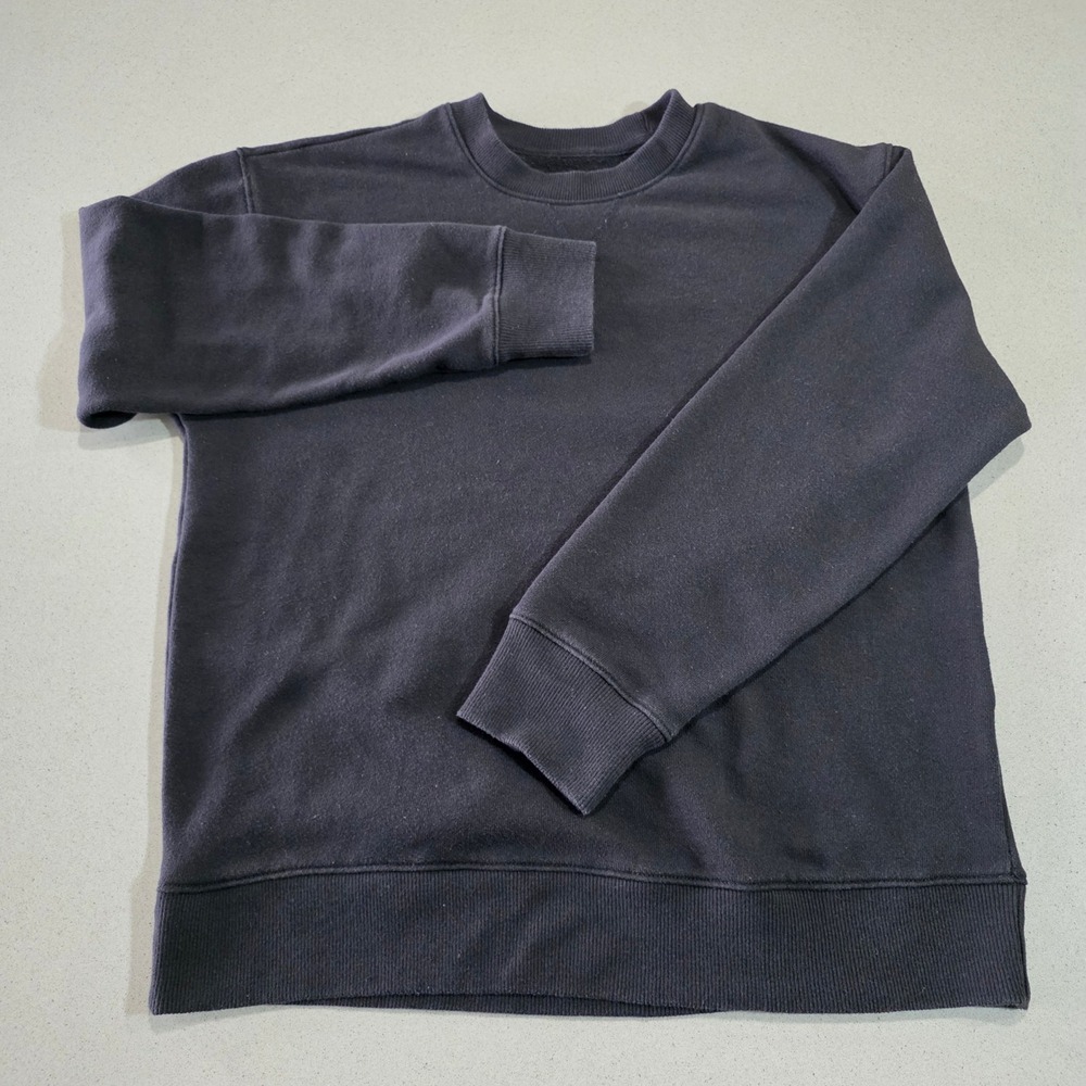 Unbranded Mens Black Crewneck Sweatshirt Fleece Pullover V-Stitch Detail L